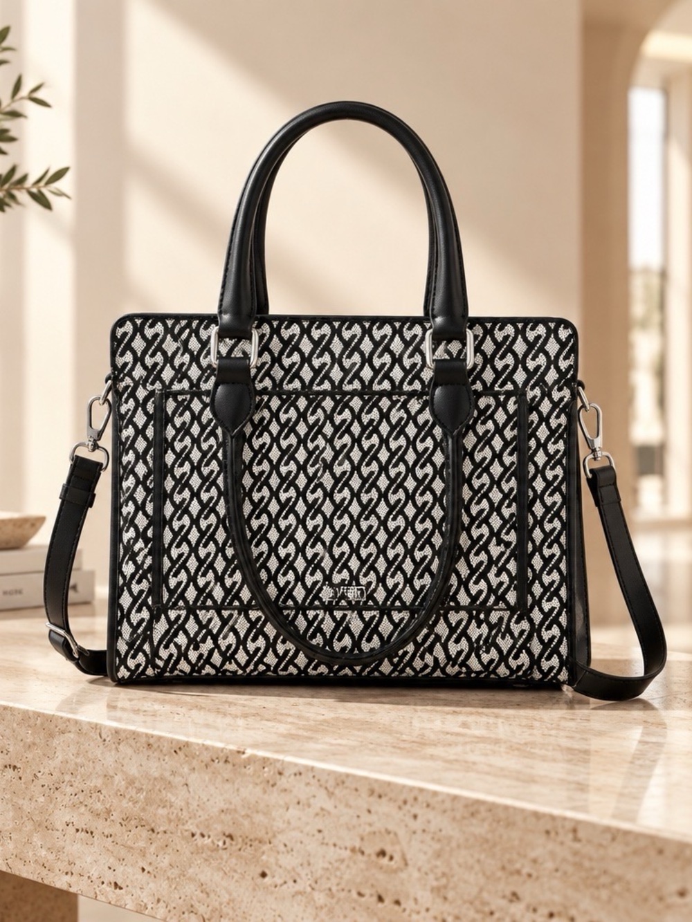 Nine West Black & White Signature Tote